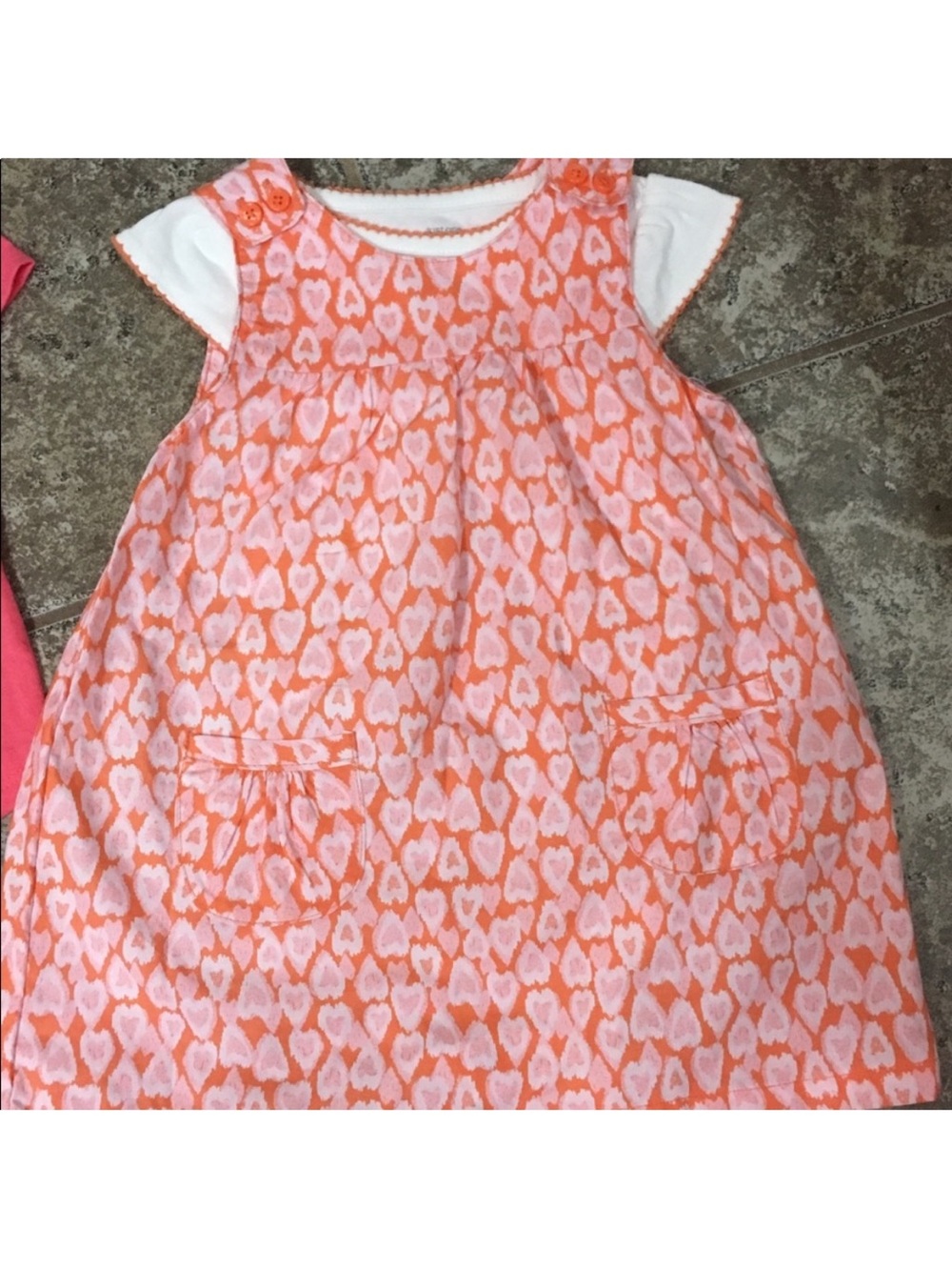 Girls Heart Print Dress in Peach Pink with Matching White Onesie